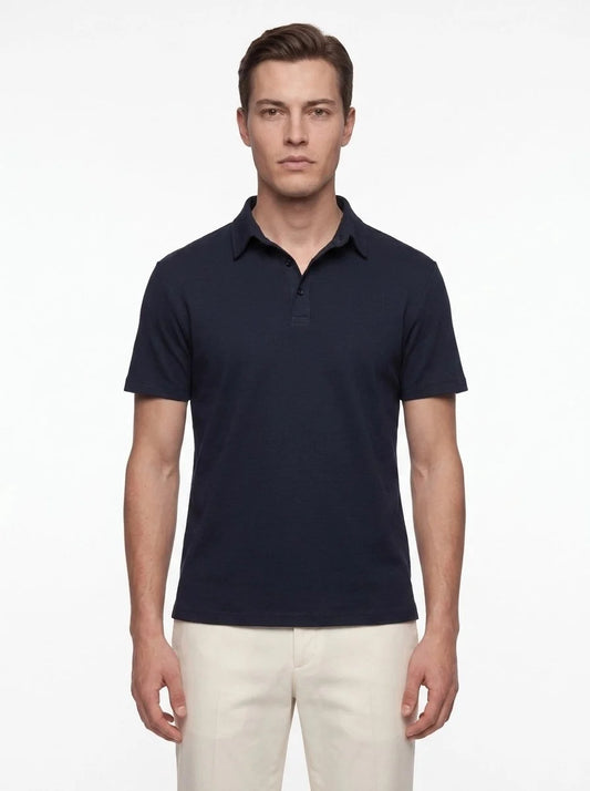 Slim Fit Pamuklu Kıvrılmaz Polo Yaka Lacivert Tişört Ts 928