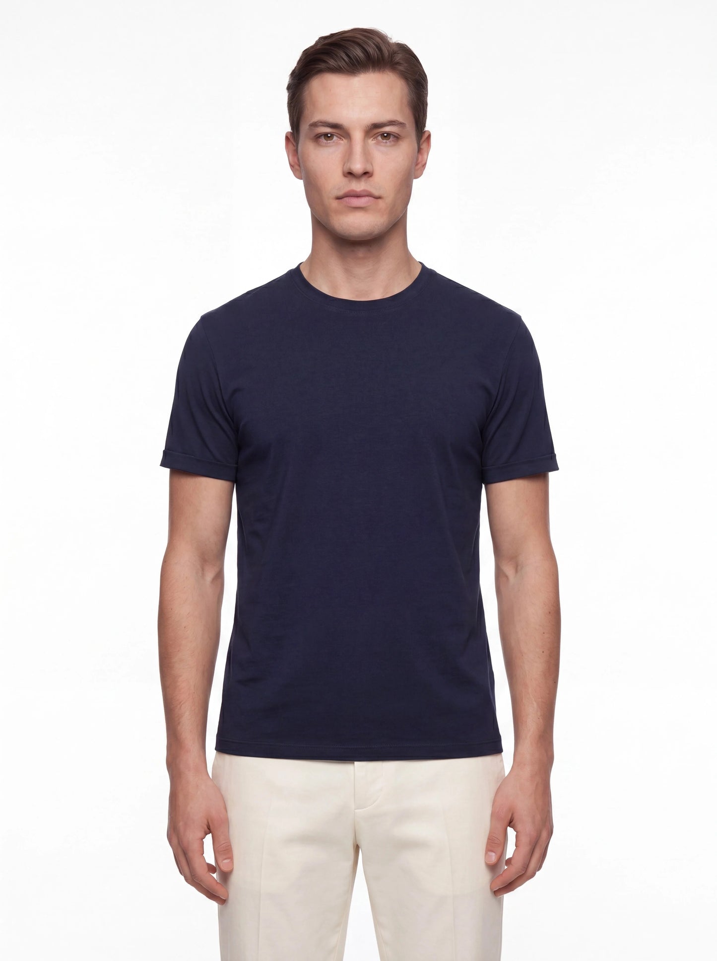 Comfort Fit Pamuklu Bisiklet Yaka Lacivert Tişört Ts 929