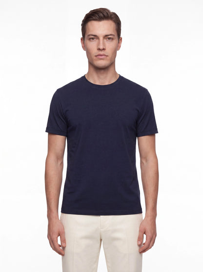 Comfort Fit Pamuklu Bisiklet Yaka Lacivert Tişört Ts 929