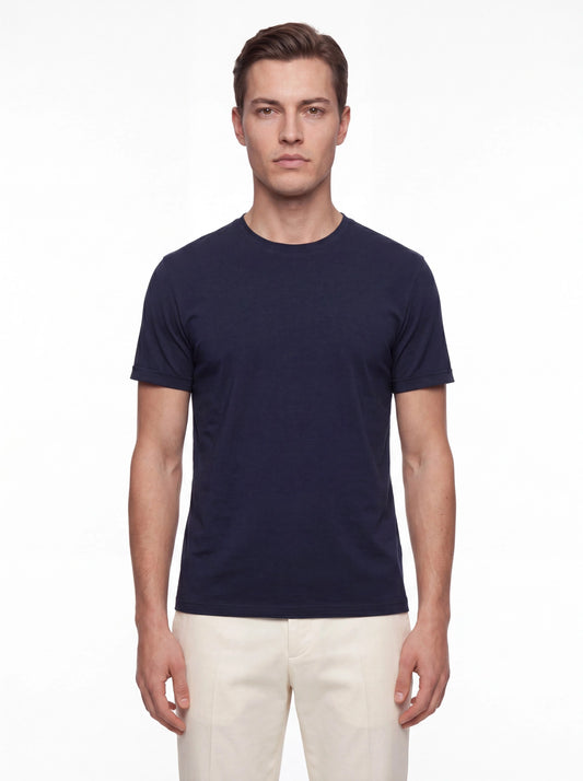 Comfort Fit Pamuklu Bisiklet Yaka Lacivert Tişört Ts 929
