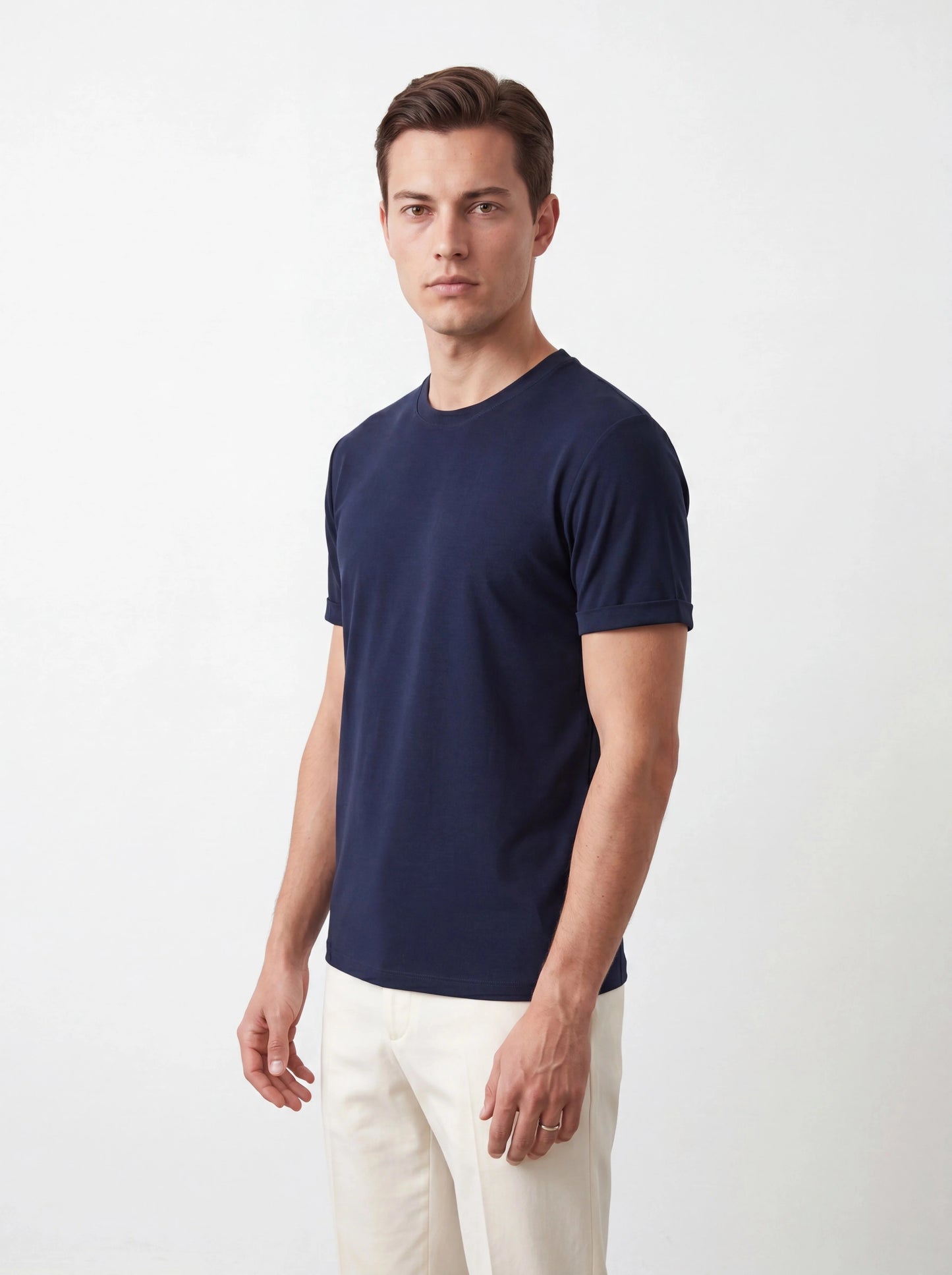 Comfort Fit Pamuklu Bisiklet Yaka Lacivert Tişört Ts 929