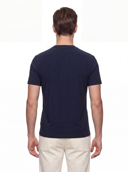 Comfort Fit Pamuklu Bisiklet Yaka Lacivert Tişört Ts 929
