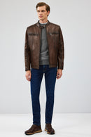 Gabriel Erkek Kahverengi Regular Deri Spor Ceket