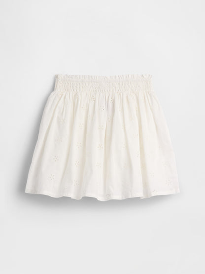 Beyaz Pull-on Smocked Etek