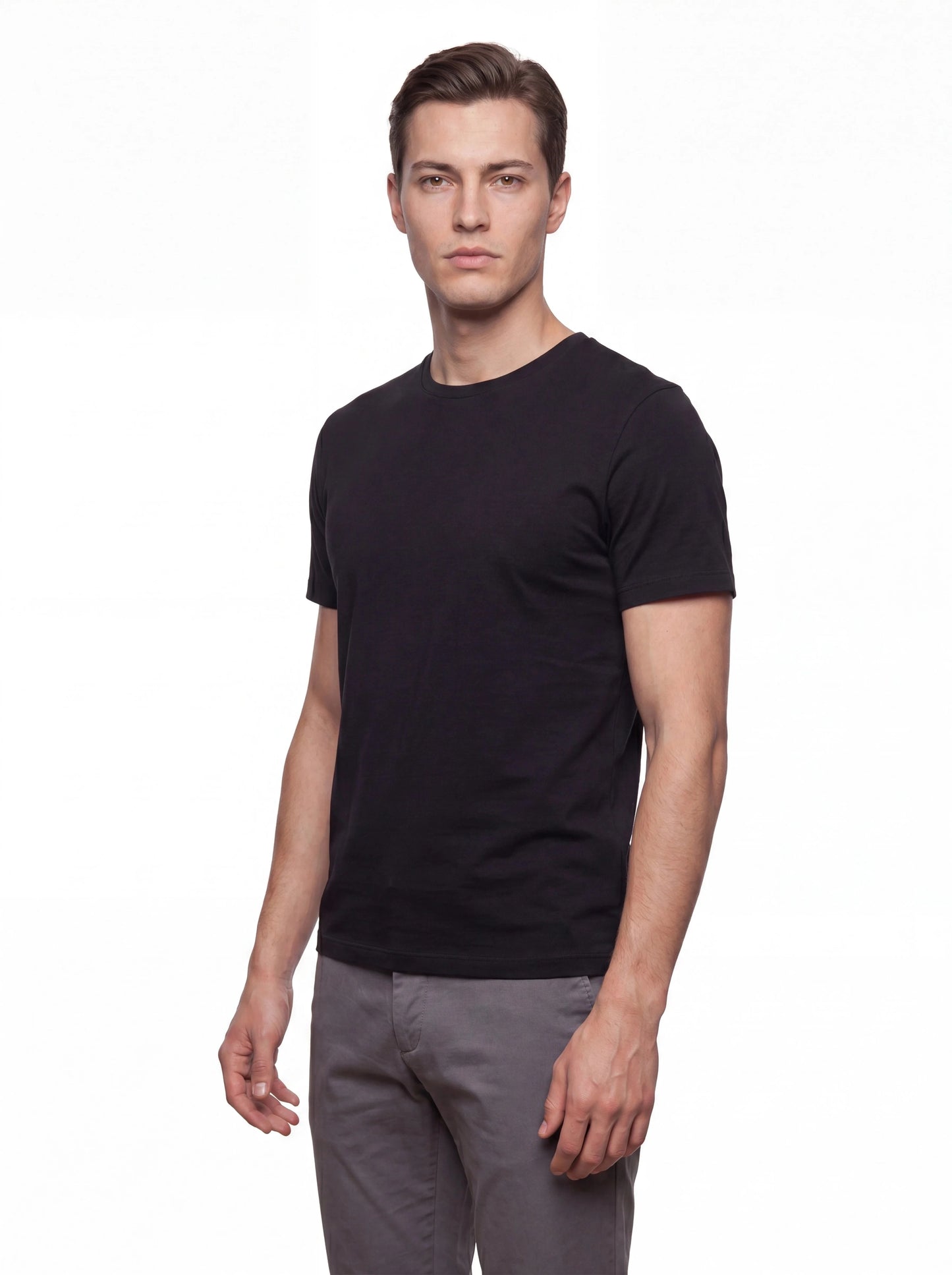 Comfort Fit Pamuklu Modal Kumaş Bisiklet Yaka Siyah Tişört Ts 924