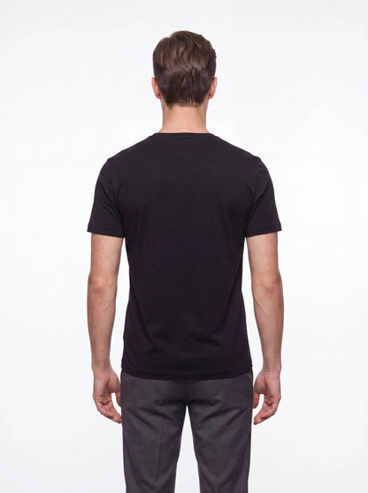 Comfort Fit Pamuklu Modal Kumaş Bisiklet Yaka Siyah Tişört Ts 924