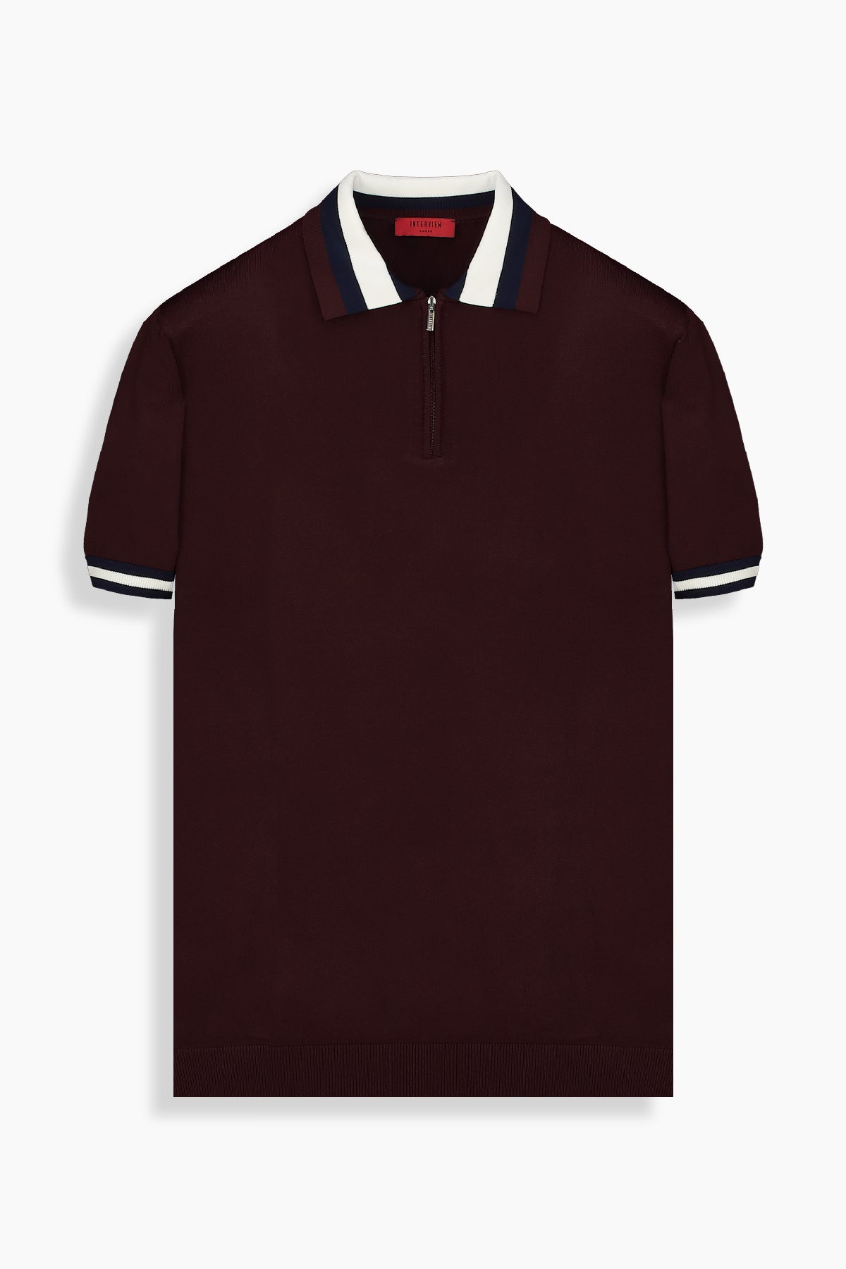 Polo Yaka Fermuarlı Bordo Triko Tişört