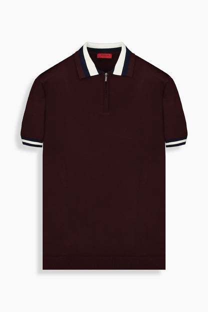 Polo Yaka Fermuarlı Bordo Triko Tişört