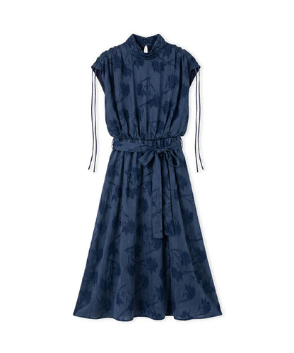 Lacivert Floral Jakarlı Midi Elbise Is1260002623015 | Ipekyol