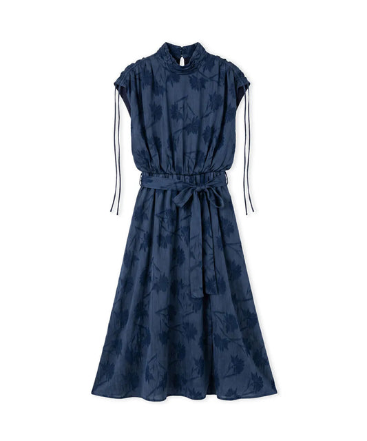 Lacivert Floral Jakarlı Midi Elbise Is1260002623015 | Ipekyol
