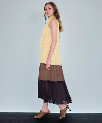 Sarı Kırışık Efektli Colorblock Elbise Is1260002656009 | Ipekyol