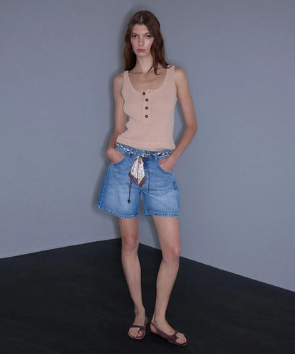 Mavi Fular Kemerli Denim Şort Is1260013144629 | Ipekyol