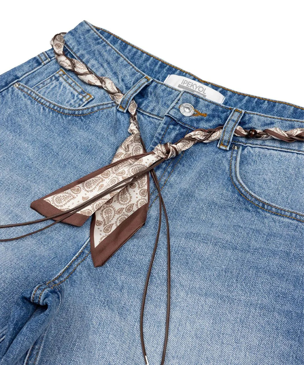 Mavi Fular Kemerli Denim Şort Is1260013144629 | Ipekyol
