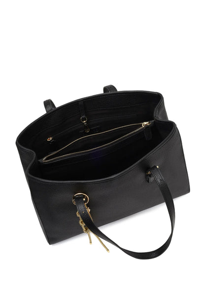 Kadın Siyah Charmlı Deri Omuz Çantası