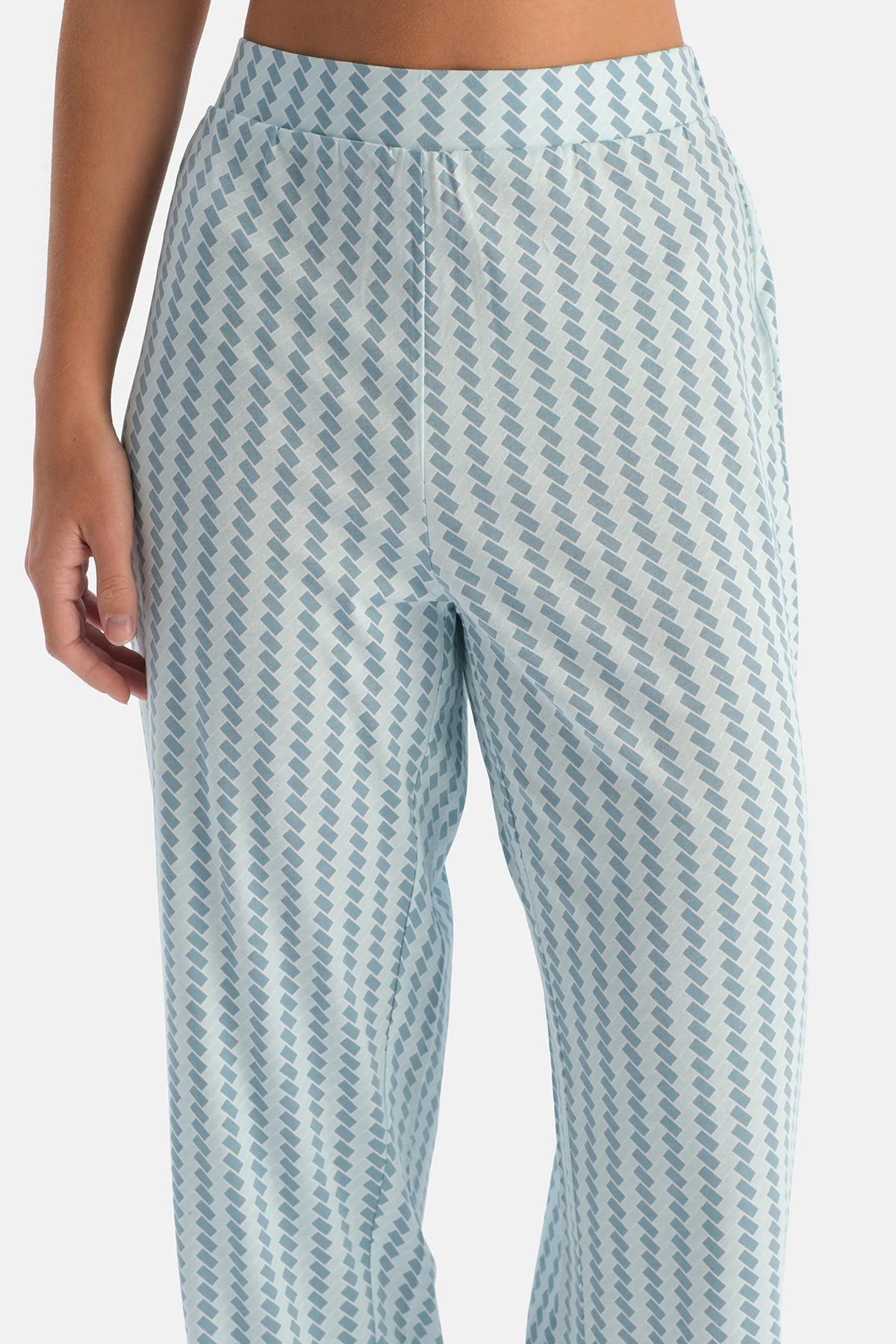 Açık Mavi Geometrik Desenli Pamuk Modal Atlet Pantolon Pijama Takımı