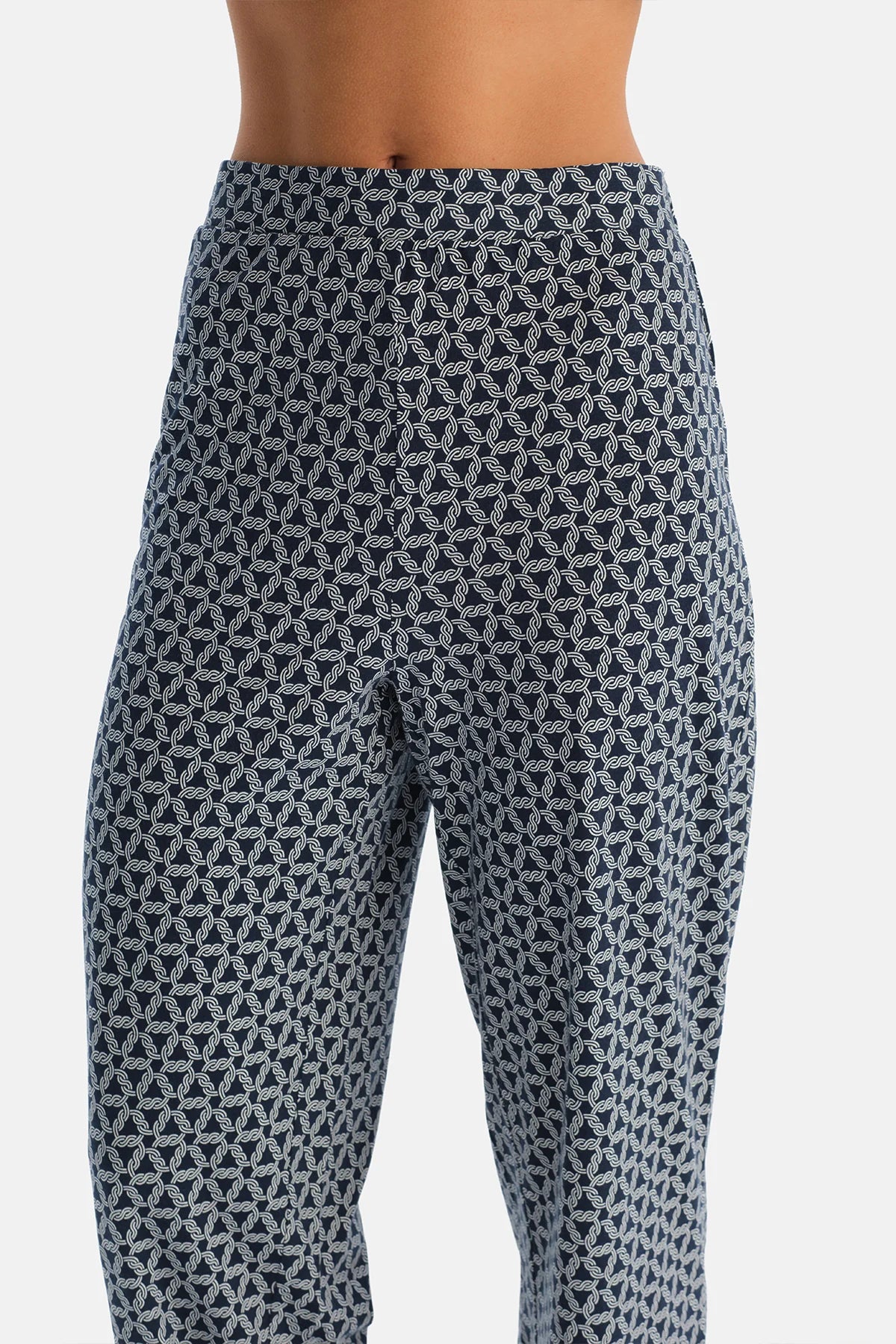 Lacivert Geometrik Desenli Pamuk Modal Atlet Pantolon Pijama Takımı