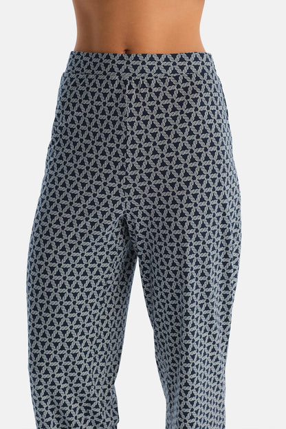 Lacivert Geometrik Desenli Pamuk Modal Atlet Pantolon Pijama Takımı