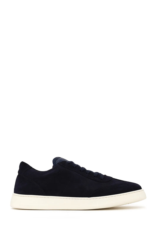 Erkek Lacivert Bağcıklı Kalın Tabanlı Süet Deri Sneaker