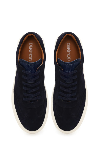 Erkek Lacivert Bağcıklı Kalın Tabanlı Süet Deri Sneaker