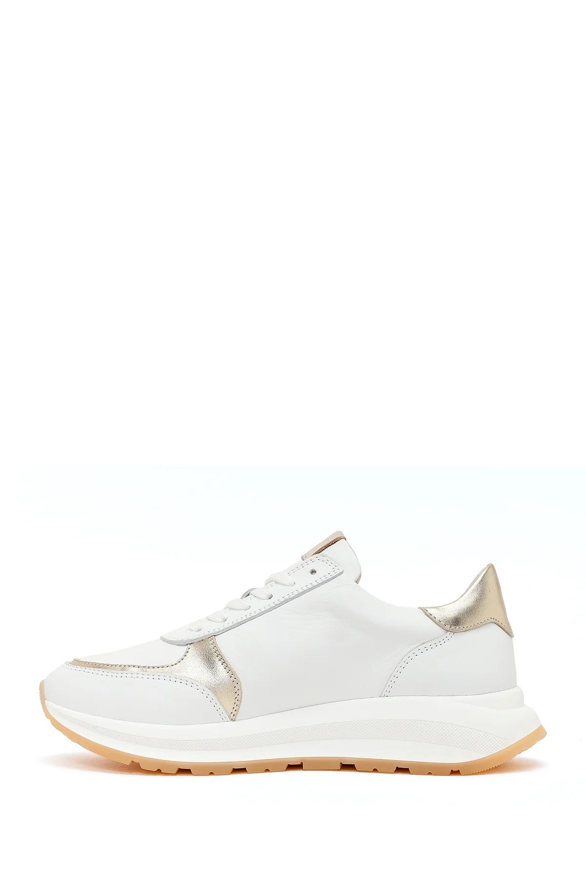Kadın Beyaz Bağcıklı Fermuarlı Kalın Tabanlı Deri Sneaker