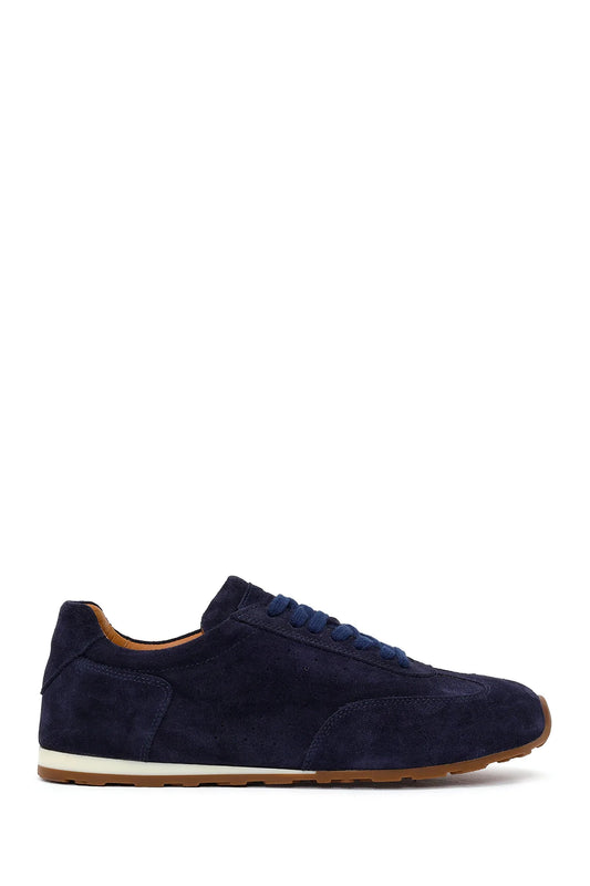 Erkek Lacivert Bağcıklı Süet Deri Sneaker