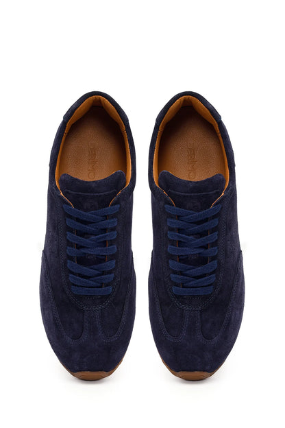 Erkek Lacivert Bağcıklı Süet Deri Sneaker