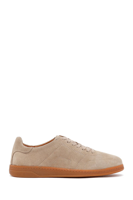 Erkek Bej Bağcıklı Süet Deri Sneaker