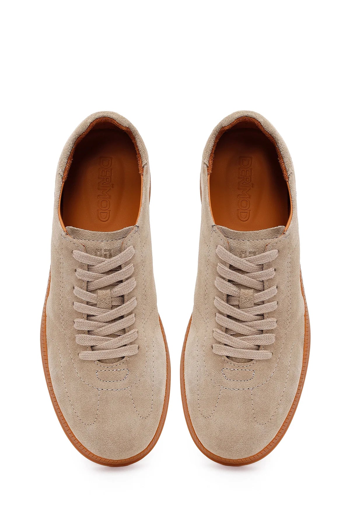 Erkek Bej Bağcıklı Süet Deri Sneaker