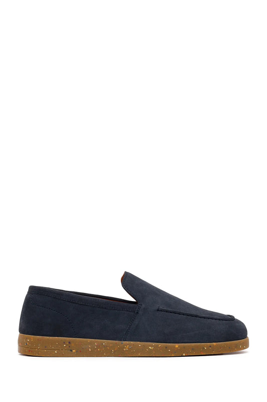 Erkek Lacivert Süet Deri Loafer