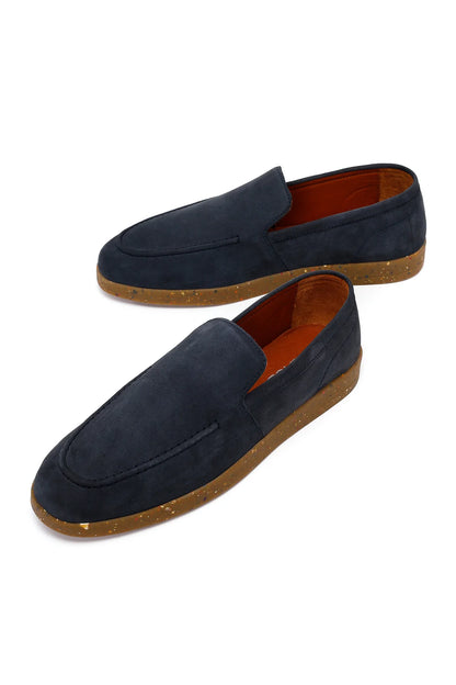 Erkek Lacivert Süet Deri Loafer