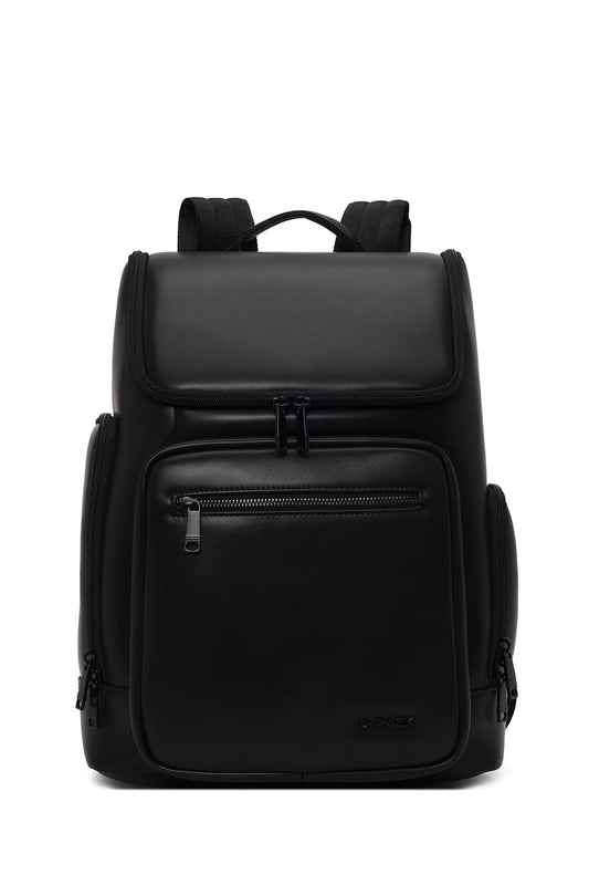 D-pack Unisex Siyah Deri Sırt Çantası