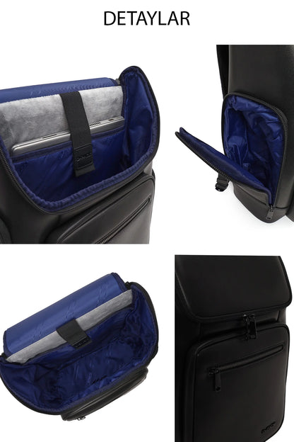 D-pack Unisex Siyah Deri Sırt Çantası