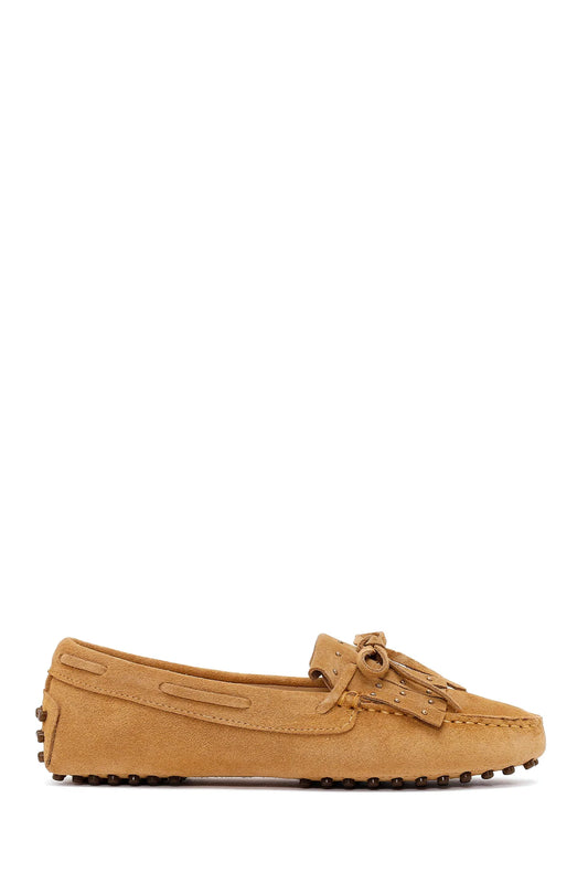 Kadın Camel Püsküllü Süet Deri Loafer
