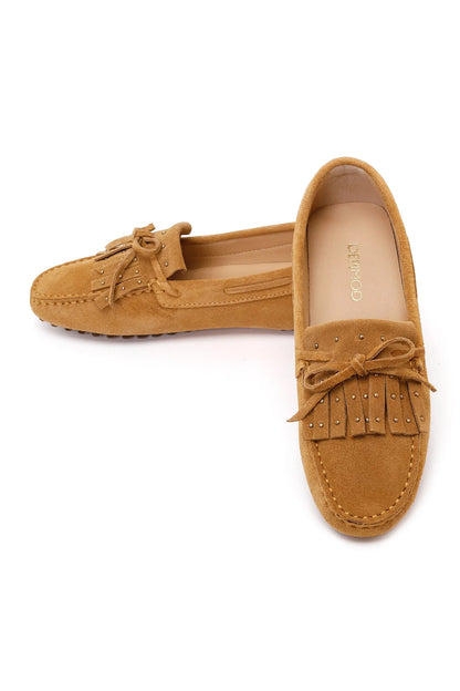 Kadın Camel Püsküllü Süet Deri Loafer