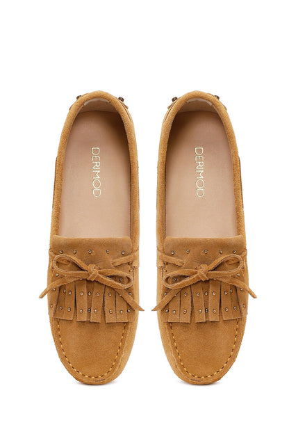 Kadın Camel Püsküllü Süet Deri Loafer