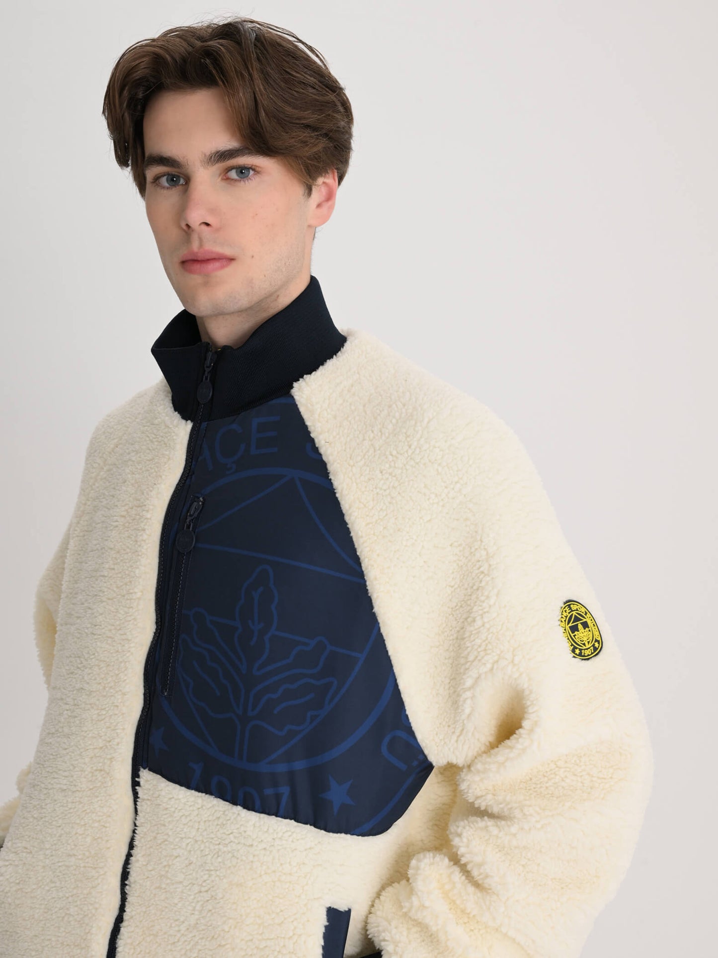 Fenerbahçe Ekru Tribün Mikro Detaylı Erkek Sweatshirt