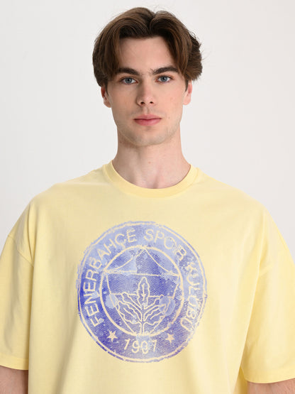 Fenerbahçe Sarı Trend Fırça Detaylı Logolu Erkek Oversize Tshirt