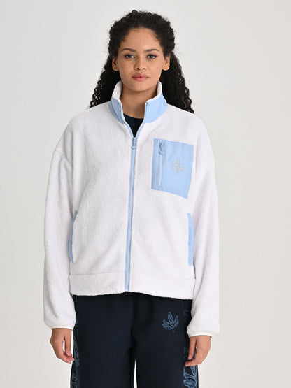 Fenerbahçe Beyaz Trend Cep Detaylı Peluş Kadın Oversize Sweatshirt
