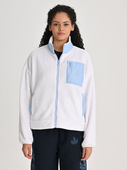 Fenerbahçe Beyaz Trend Cep Detaylı Peluş Kadın Oversize Sweatshirt