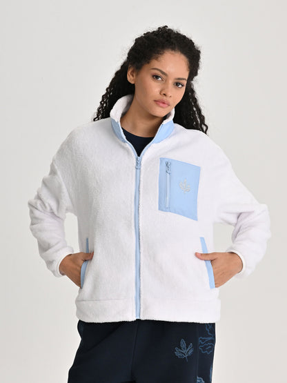 Fenerbahçe Beyaz Trend Cep Detaylı Peluş Kadın Oversize Sweatshirt