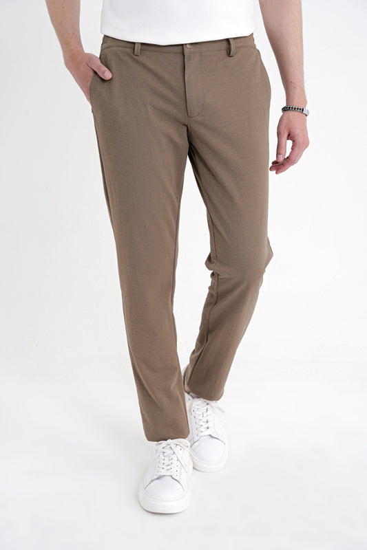 Comfort Fit Beli Lastikli Esnek Keten Tütün Pantolon P 1221
