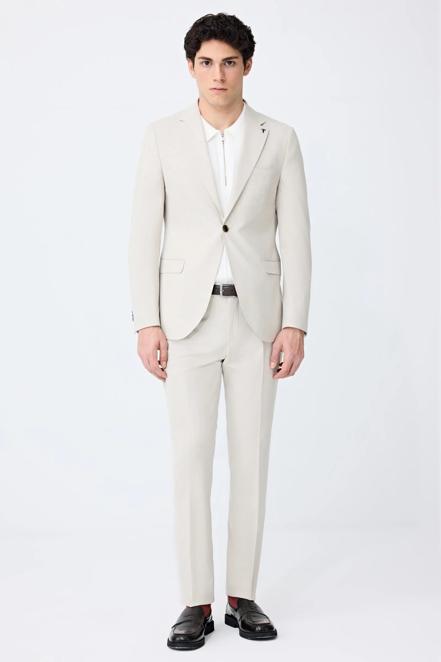Tween Slim Fit Koyu Bej Armürlü Takim Elbise