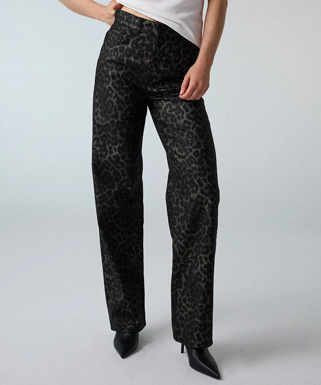 Siyah Leopar Desen Wide Leg Jean Pantolon Iw6260018036001 | Ipekyol