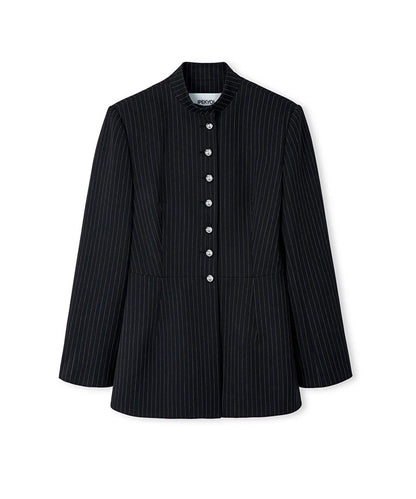 Siyah Çizgi Desen Yüksek Yaka Blazer Iw6260106122001 | Ipekyol