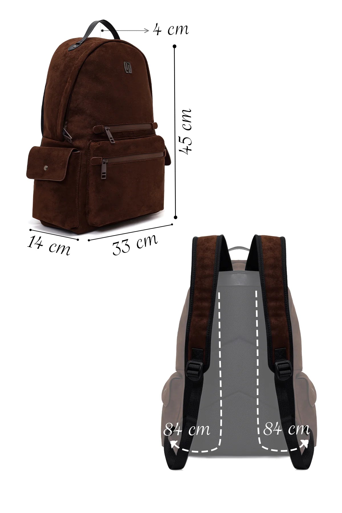 Unisex Kahverengi Süet Kumaş Sırt Çantası