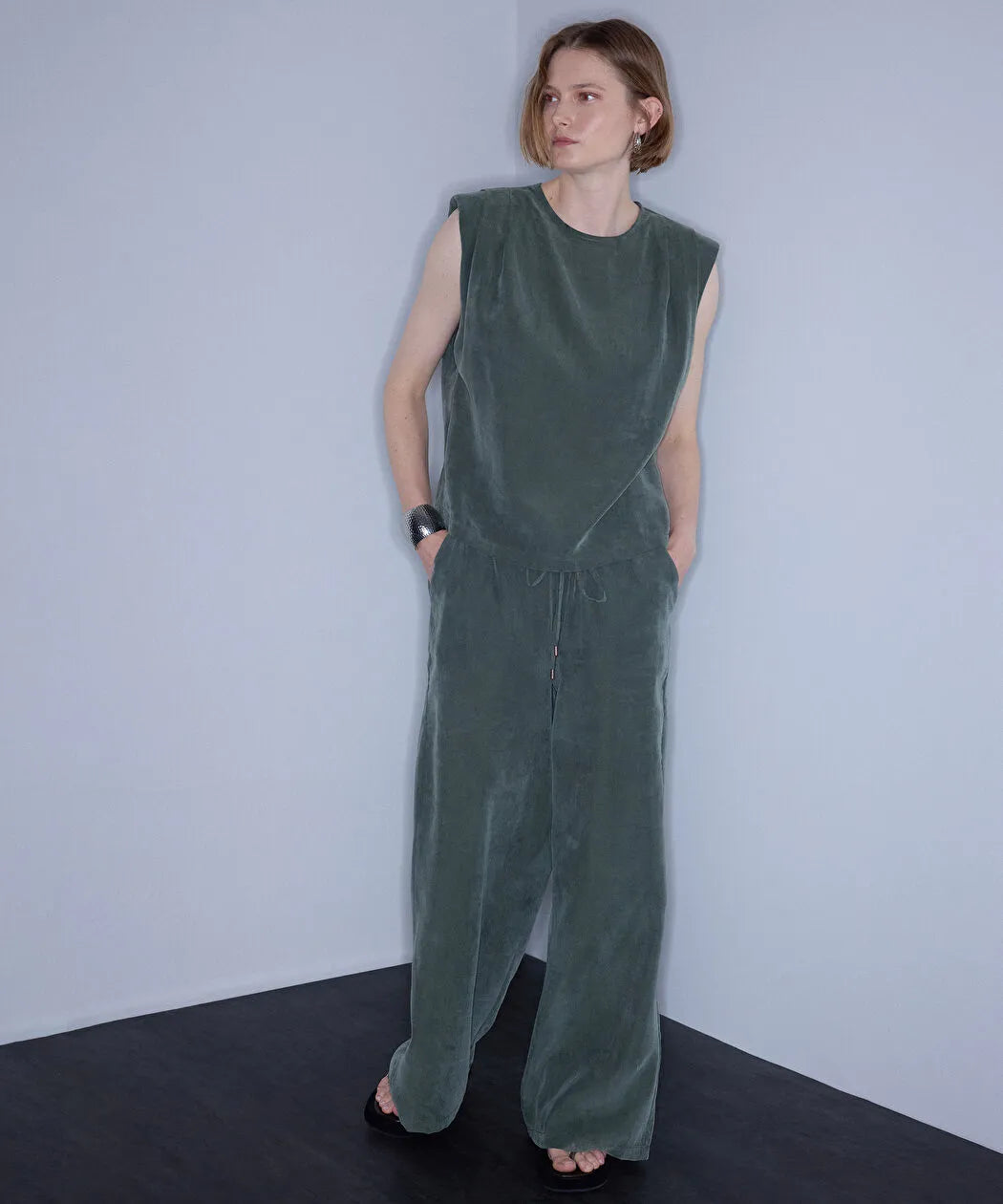 Haki Belden Bağlamalı Wide Leg Pantolon Is1260003434022 | Ipekyol