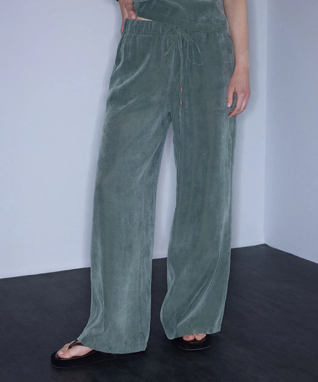 Haki Belden Bağlamalı Wide Leg Pantolon Is1260003434022 | Ipekyol