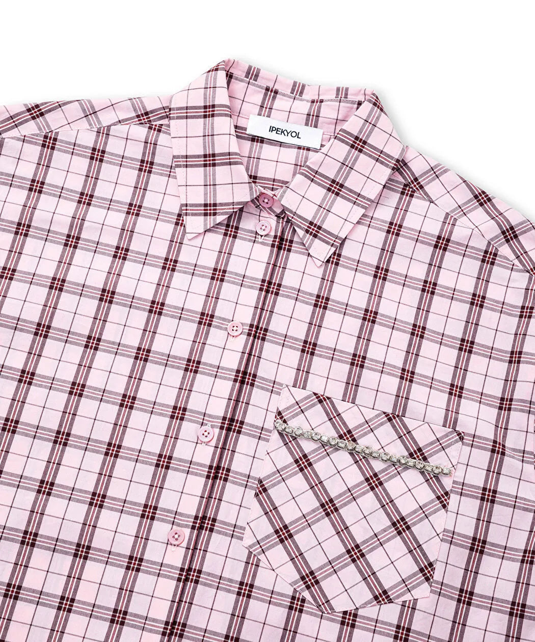Pembe Strass Taşlı Ekose Desen Gömlek Iw6260025170033 | Ipekyol