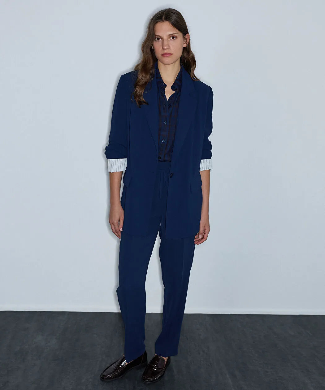 Lacivert Vatkalı Uzun Blazer Iw6260005125015 | Ipekyol