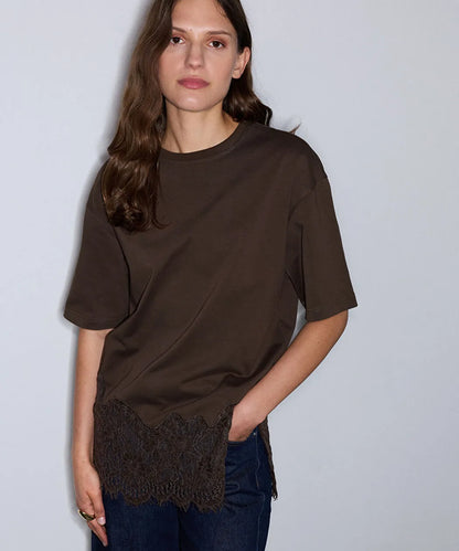 Kahverengi Dantel Mix Tişört Iw6260070140074 | Ipekyol